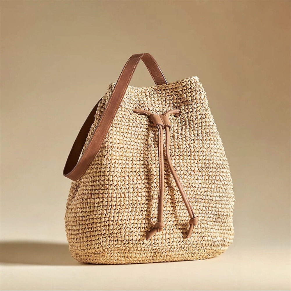 Faherty Raffia Drawstring Shoulder Bag - image 1